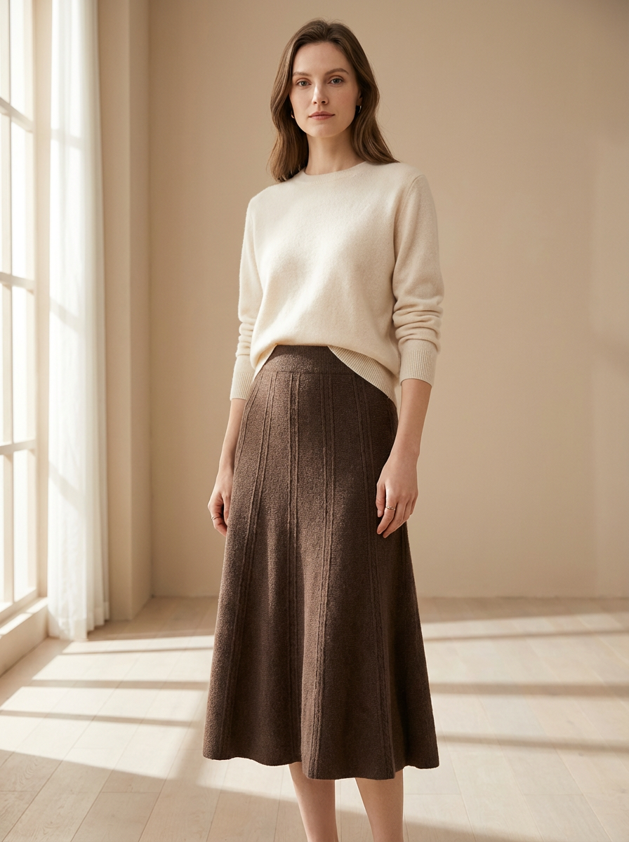 Scandinavian Luxury™ High-Waist Wool-Knit A-Line Skirt
