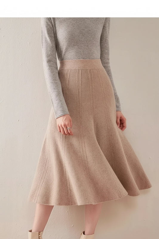 Scandinavian Luxury™ High-Waist Wool-Knit A-Line Skirt