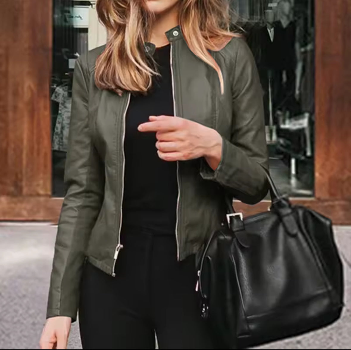 Stylish Faux Leather Biker Jacket