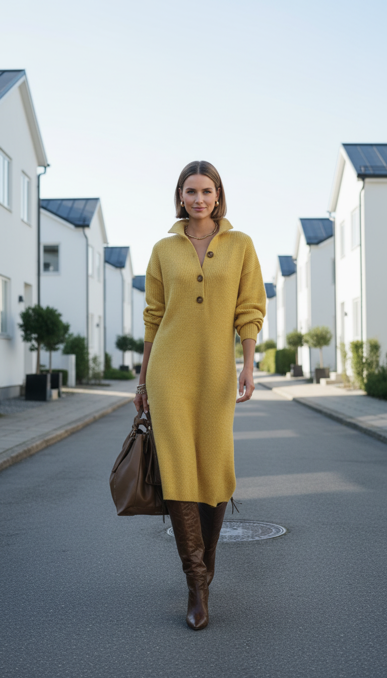 SoftWeave™ Stickad Midiklänningy